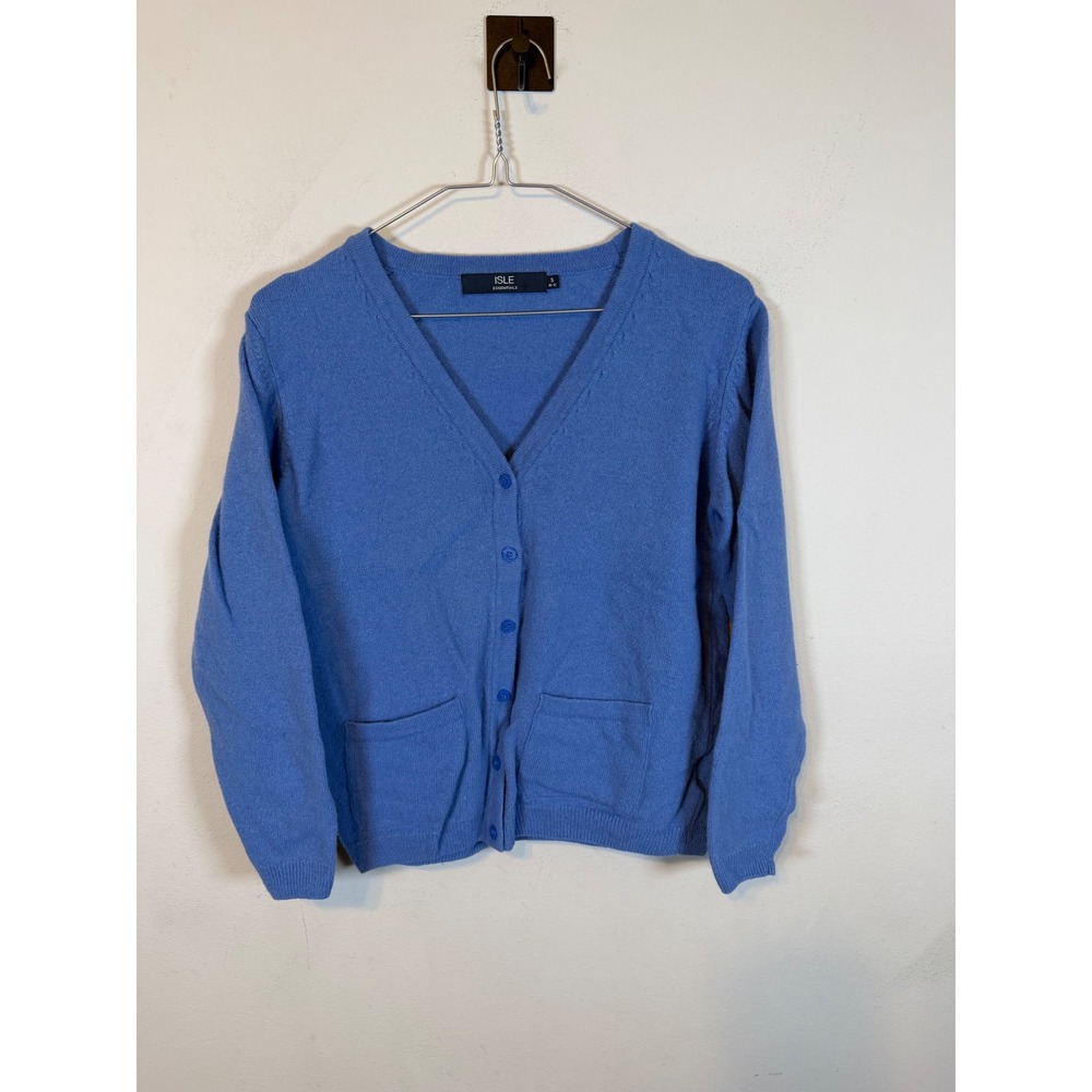 Isle Essentials Womens Cardigan Pure Merino Wool Blue Size S